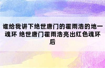 谁给我讲下绝世唐门的霍雨浩的地一魂环 绝世唐门霍雨浩亮出红色魂环后